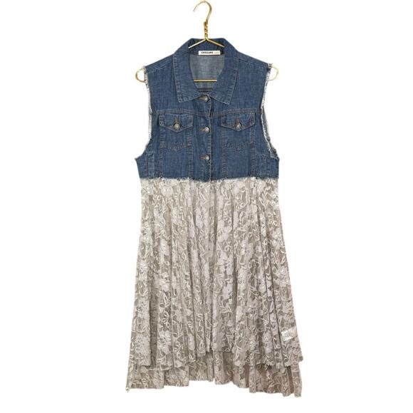 Origami Denim & Lace Vest | Cowgirl Boho Western Layering Piece | S/M - Picture 6 of 10